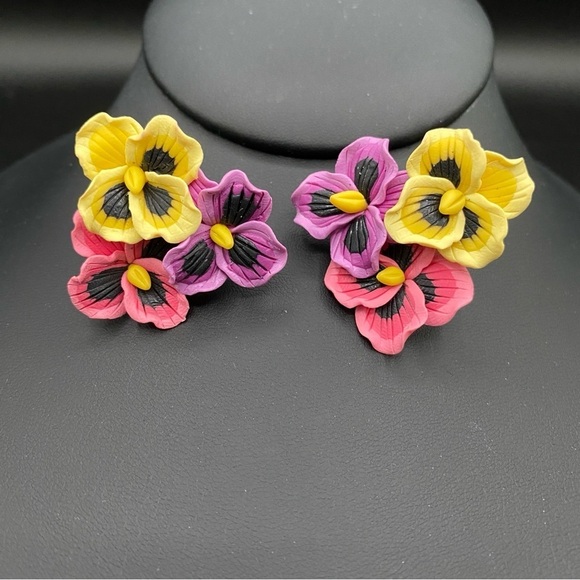 Colourful Pansy Flower Earrings - Picture 3 of 17